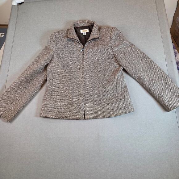 Vintage 90s Talbots Wool Silk Linen Tweed Jacket Brown Zip Front Women’s 6 - Picture 13 of 13